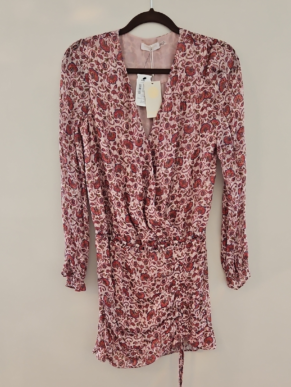 Ramy Brook DesignerFloral Pink Long-Sleeve Wrap Dress, Size XS